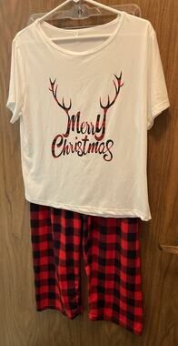 NEW Christmas Moose Pajama Set 2 Pc Long Sleeves Pants Womens Large